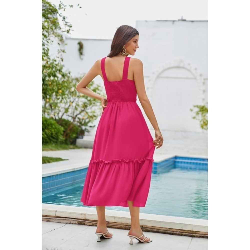 GRACE KARIN Spring Maxi Beach Dresse Sleeveless Casual Tiered Boho Pink XL NWT - Picture 4 of 4